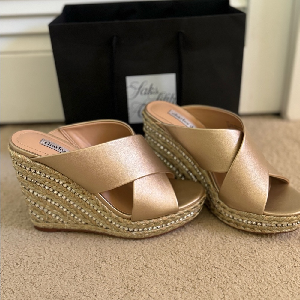Charles David Metallic Gold Wedge Cate Sandals
